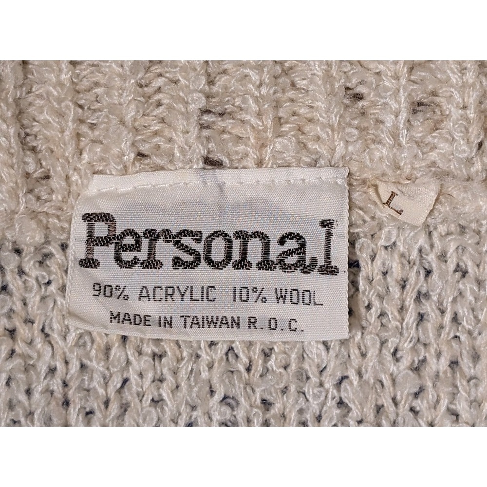 Vintage Personal Beige Knit Cardigan Sweater Belted Pockets Wool Blend Large - Picture 3 of 4